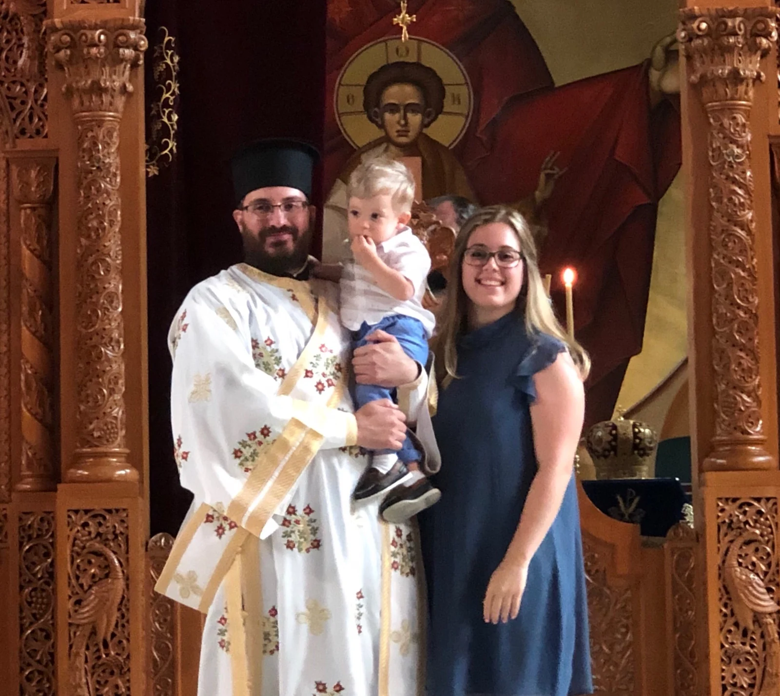 Fr. Nikolaos Mataragas with Presvytera Arete and their child