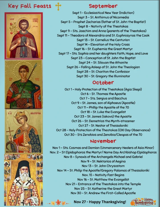 Key Fall Feasts parish calendar