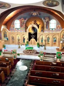The iconostasis and sanctuary inside St. Athanasios Greek Orthodox Church