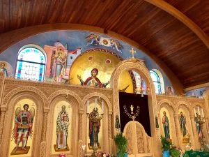 The iconostasis and sanctuary inside St. Athanasios Greek Orthodox Church
